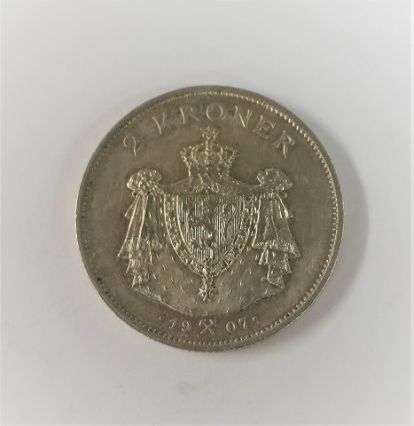 Norway. Silver anniversary 2 Krone from 1907. Diameter 31 mm