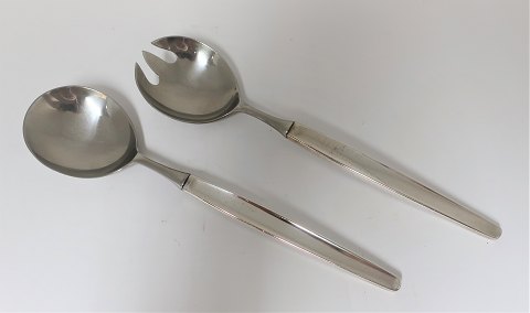 Georg Jensen. Silberbesteck (925). Cypres. Salatbesteck mit Stahl. Länge 23 cm.