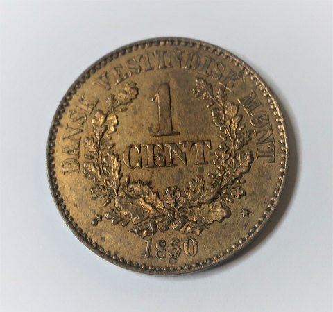 Dansk Vestindien. Frederik VII. 1 cent 1860. Flot velholdt mønt.