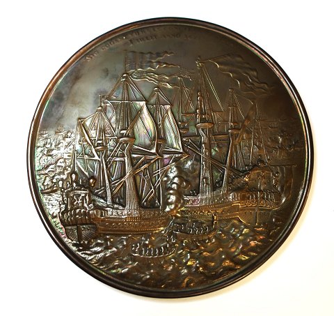Kopie der Medaille, Schlacht in der Bucht von Køge, 1. Juli 1677. Durchmesser 
12,8 cm. Die Medaille ist am Rand gestempelt, Kopi 1977. Kupferfarbe