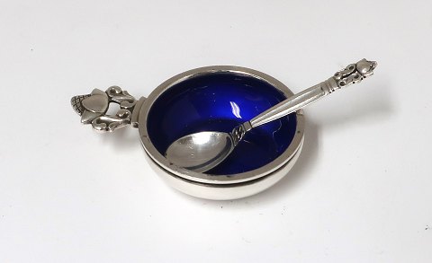 Georg Jensen. Akorn, salt cellar with blue enamel, and salt spoon. Sterling 
(925).