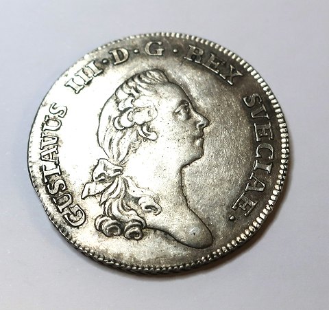 Sverige. Gustav lll. Sølv 1/3 Rigsdaler fra 1779.