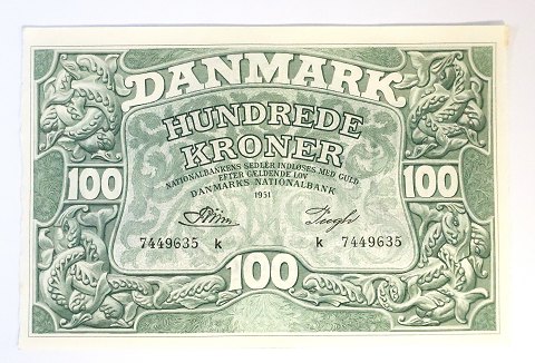 Danmark. Pengeseddel 100 kr. 1951