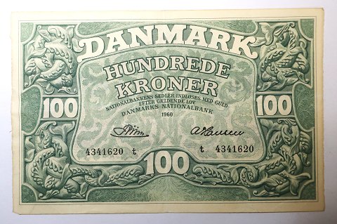 Danmark. Pengeseddel 100 kr. 1960 t.