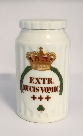 Royal Copenhagen. Apoteker krukke. Extr. Nucis Vomic. Højde 13 cm. Produceret 
før 1923. (1 sortering)