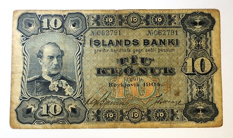 Island. Christian lX. 10 krone pengeseddel 1904