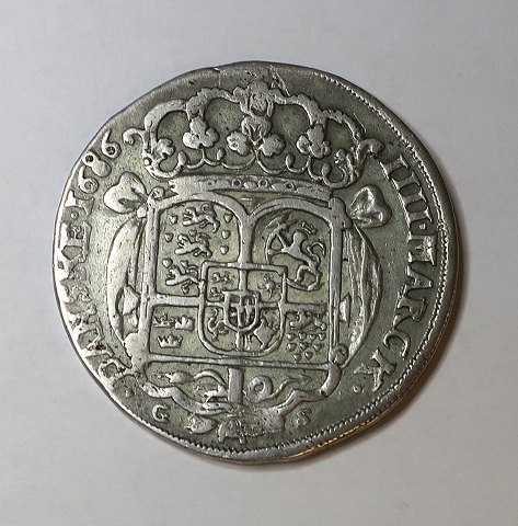 Danmark. Christian 5. 1 krone (llll Marck) 1686.