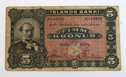 Island. Christian lX. 5 krone pengeseddel 1904