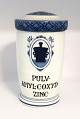Royal Copenhagen. Apoteker krukke. H. C. Ørsteds Apothek. Pulv. Amyl. C. Oxyd. 
Zinc. Højde 22 cm. Produceret før 1923. (1 sortering)
